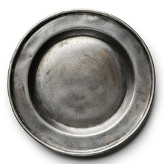 Empty Bottom of Pewter Plate Isolated on White Background - Perfect for Dinner, Food, and Kitchen