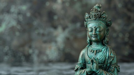 Bronze Green Tara Figurine with Copyspace: Inspiring Art of a Compassionate Bodhisattva 