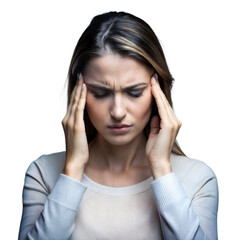 Fototapeta premium Young Woman Experiencing Headache or Stress With Eyes Closed on Transparent Background