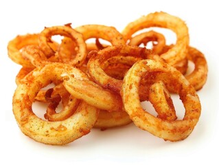 Curly Fries isolated on White Background. Savory & Crispy Fast Food Snack to Satisfy Your Junk Food