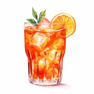 recommend clip art: Aperol spritz. Summer cocktail. Alcohol drink clipart. Watercolor illustration. Generative AI. Detailed illustration.