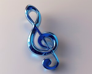 3D Blue Treble Clef in Musical Tab. A stunning blue 3D treble clef is featured on a musical tab