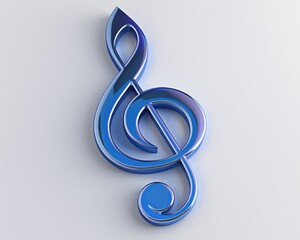 3D Blue Treble Clef Note: Music Tab with Vibrant Blue Gradient in Three Dimensional Effect