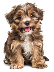 Adorable Havanese Puppy Isolated on White. Pet Dog with Happy Cheerful Expression and Reddish Fur