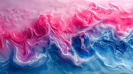 A beautiful abstraction of liquid paints mixing together gently in a slow flow.