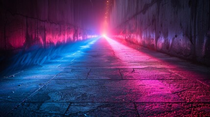 Bright laser light beams of violet and blue color shining on black background