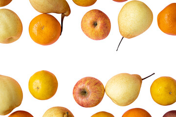 creative layout of fresh fruits isolated on white