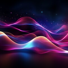 Create a seamless looping animation of glowing neon light waves flowing and undulating in a mesmerizing display of vibrant colors and smooth movement