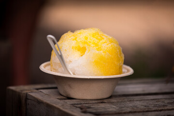 Shave ice - hawaiian shaved ice dessert. Close up of traditional local Hawaii dessert food.