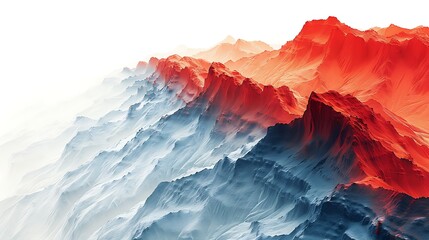 Vibrant abstract landscape of red and blue mountain peaks resembling a heat map visualization. 