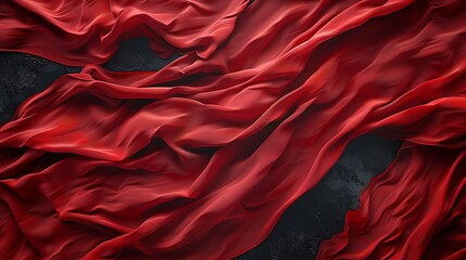 Luxurious red fabric flowing with dramatic folds and a textured dark background, perfect for elegant backdrops and designs 