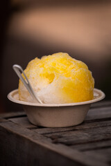 Shave ice - hawaiian shaved ice dessert. Close up of traditional local Hawaii dessert food.