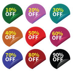 Discount Round Sticker with Page Turn Effect - Vector Illustration. Circular Sale Sticker with Page Curl - Discount Vector Design. Promotional Circular Sticker with Page Curl Effect Vector Sale Badge