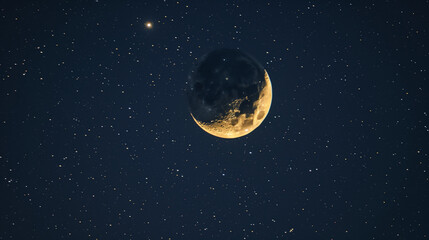 Fototapeta premium Crescent moon with visible against a star-filled night sky