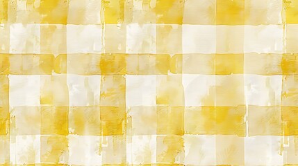 An abstract yellow and white checkered background with a watercolor texture effect, ideal for...