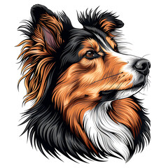 Collie dog logo, clear lines, emblem, symbol, sign, mascot, portrait illustration for design and print, on a white background