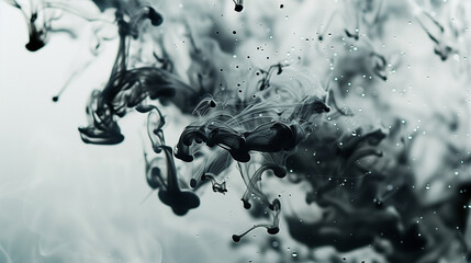Abstract Whirls: Intricate Black Ink Dance in Water - obrazy, fototapety, plakaty