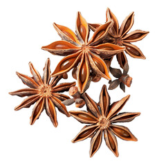 Star anise spice fruits and seeds isolated on white or transparent background