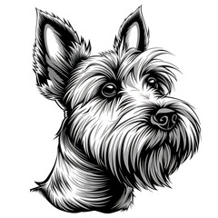 Scotch terrier dog logo, clear lines, emblem, symbol, sign, mascot, portrait illustration for design and print, on a white background