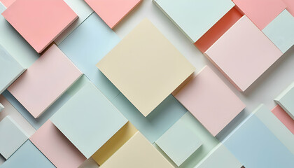 Obraz premium A realistic photograph of a calm and orderly geometric pattern with overlapping squares in soft pastel colors, emphasizing harmony and balance