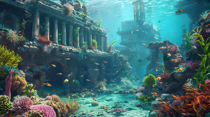 Underwater scene with coral reef and tropical fish. Generative AI