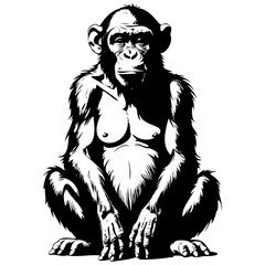 Ape sitting drawing, vintage animal  illustration, vector image