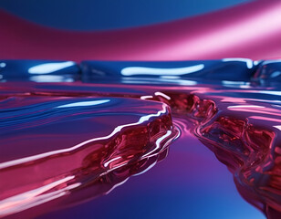 Abstract Liquid Background with Colorful Rays, Bubbles, Waves, and Shiny Surface - Dynamic 3D 4D Render