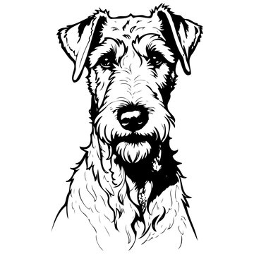 recommend clip art: Ink Airedale Terrier portrait drawing, black silhouette animal vector, isolated animal