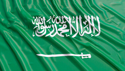 folded flag of Saudi Arabia with visible satin texture