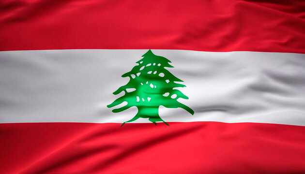 folded flag of Lebanon with visible satin texture