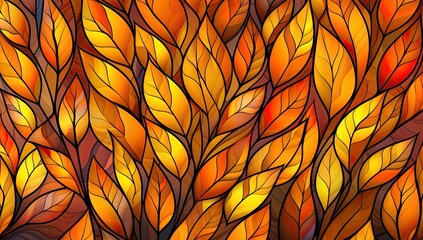 Autumn Blaze: Stunning Flower Surrounded by Leaves in Various Warm Hues, Creating a Captivating Pattern
