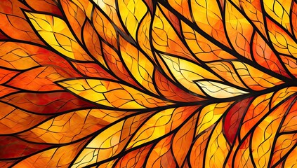 Fototapeta premium Autumn Blaze: Stunning Flower Surrounded by Leaves in Various Warm Hues, Creating a Captivating Pattern