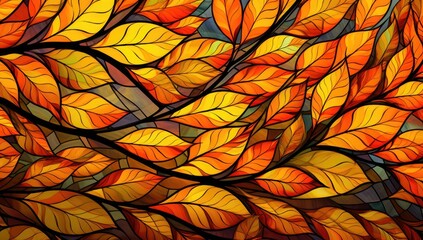 Harmony of Hues: Colorful Flower with Orange and Yellow Leaves, Enhanced by Intricate Leaf Design
