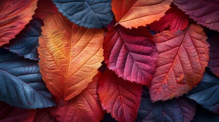 A macro image of a colorful dry autumn leaf in the background