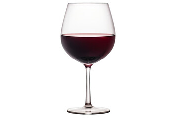 A wine glass is filled with red wine, white background, transparent background