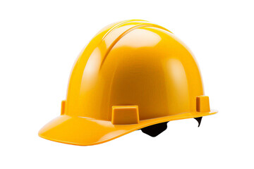 A yellow hard hat with a black visor, white background, transparent background