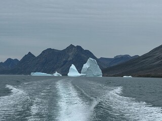icebergs and glaciers on ocean in greenland