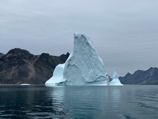 icebergs and glaciers on ocean in greenland