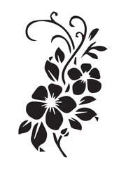 Stencil flowers, bouquet. Black silhouettes of flowers (freesias, tulips, alstroemeria and forget-me-nots) highlighted on a white background. Vector illustration

