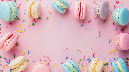 cute pink party background with small macarons