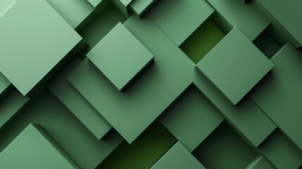 Abstract geometric pattern of 3D green cubes in a minimalist, modern architectural design. Wallpaper. Background.