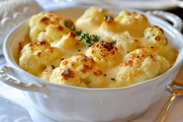 Cauliflower gratin with bechamel sauce. Cauliflower casserole. 