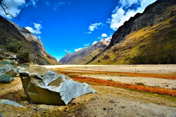 Mountain pampa of Santa Cruz valley near Jatuncocha in the Cordillera Blanca range (Ancash Region,...
