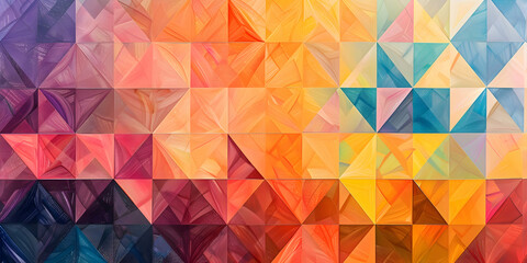 Naklejka premium An HD photograph of an intricate geometric design with overlapping diamonds and triangles in a vibrant color palette, emphasizing shadows and light