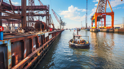 Obraz premium Construction of Temporary Port and Pier: Engineering Marvels on the U.S. Coastline