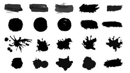 Dirty texture elements, quote box speech template. Black splashes isolated. Paint grunge for posters, flyers, cards, banners. Vector brush stroke, brush, line or texture for Instagram highlights.