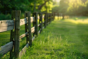 wooden fence on a green field