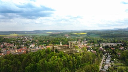 Fototapeta premium Aerial view of Bolkow Castle, Dolnośląskie, Poland.