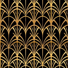 Gold on Black Art Deco seamless pattern digital paper