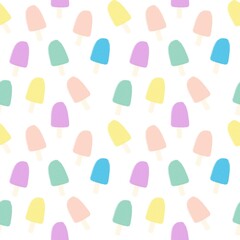 Seamless abstract children pattern. Purple, green, yellow, pink, blue, white. Illustration. Ice cream. Design for textile fabrics, wrapping paper, background, wallpaper, cover.